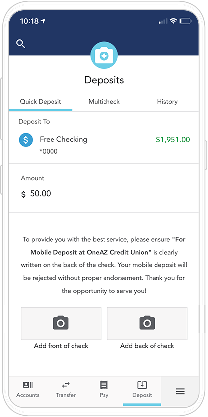 OneAZ Mobile Banking app - Deposits