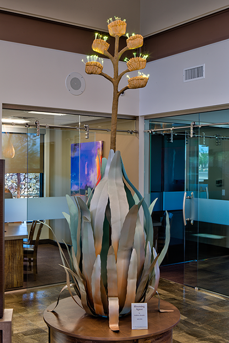 Art sculpture called Blooming Agave, created by local artist Matthew Moutafis for the new OneAZ Oro Valley Branch