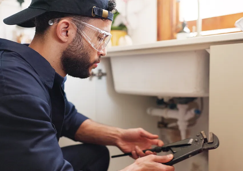 Repairing The Sink Pipe Plumber Business Owner
