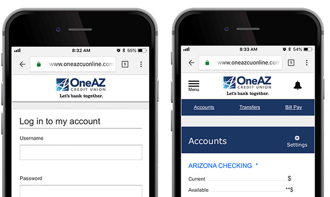 iPhone screenshot of updated login pages