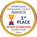 The Daily Courier 2019 Readers' Choice Awards - 1st Place Best Bank or Credit Union - OneAZ Credit Union