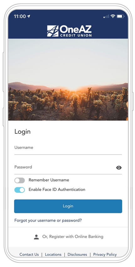 OneAZ Mobile Banking app login screen
