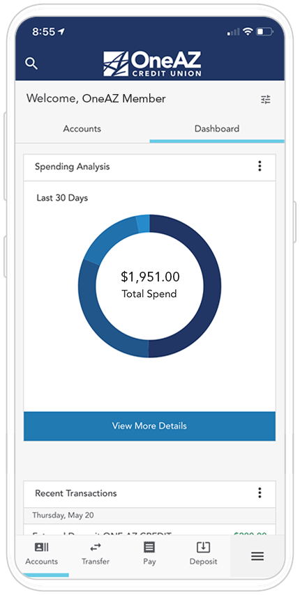 OneAZ Mobile Banking app - Spending Analysis