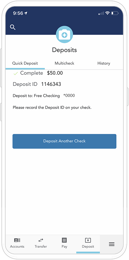 OneAZ Mobile Banking app - Deposit a check - Deposit complete
