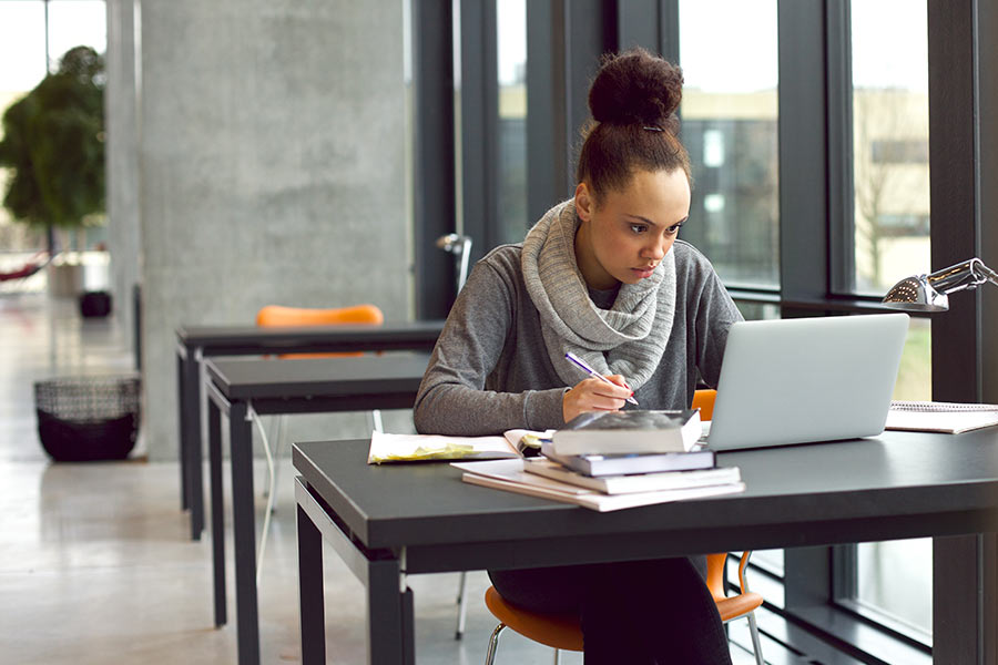 college student studying for exam