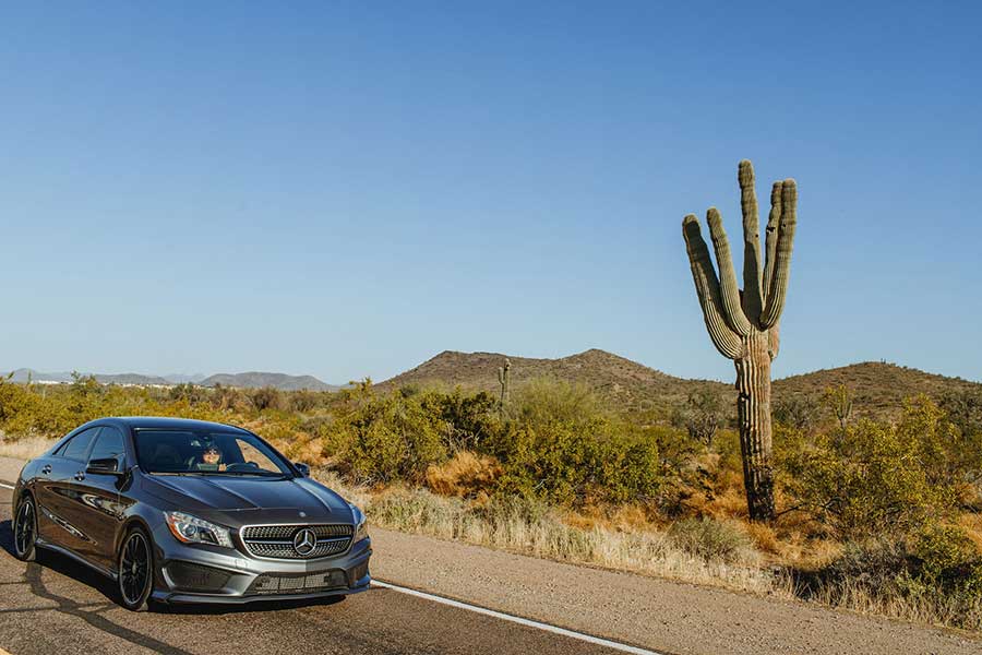 driving a car in the desert