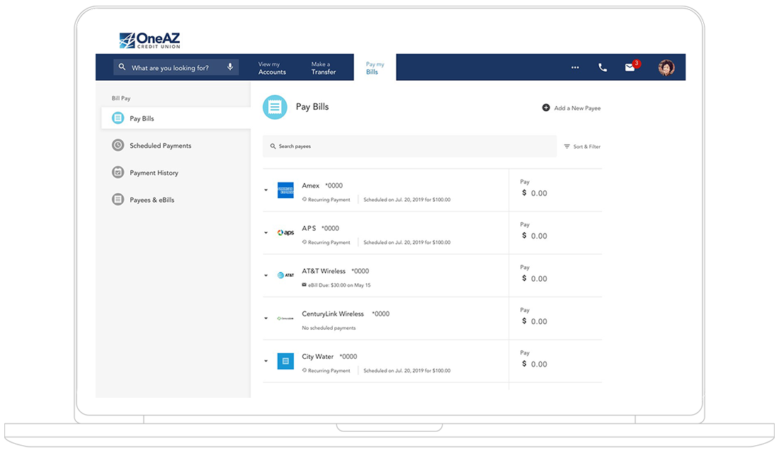 OneAZ online banking - Pay Bills