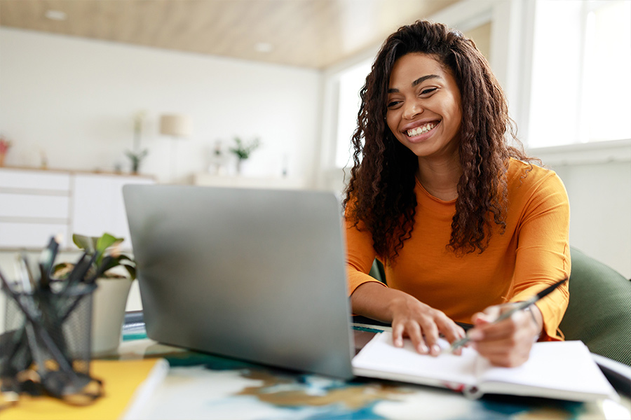 young woman working on her budget