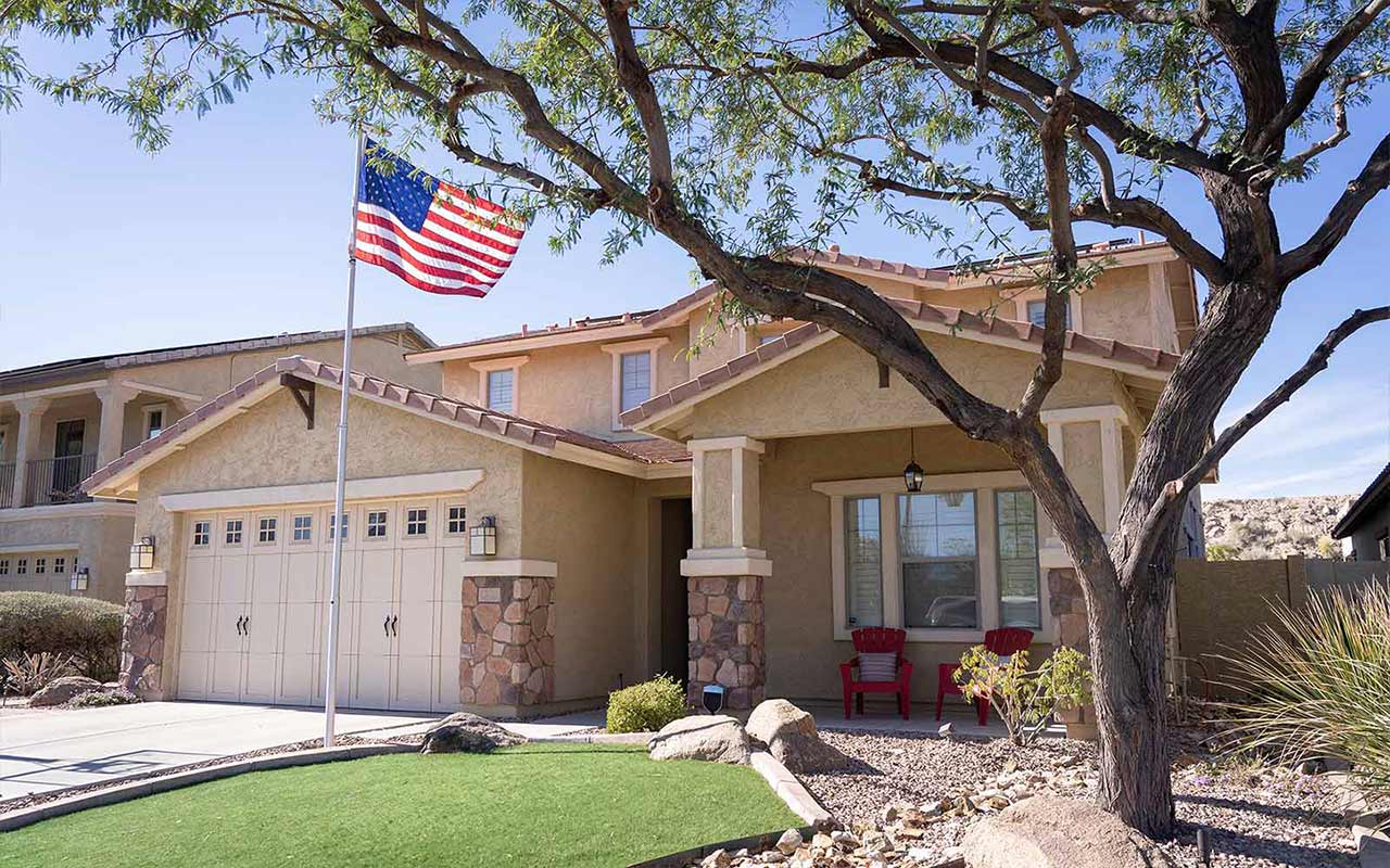 Home in Phoenix, Arizona with an American flag
