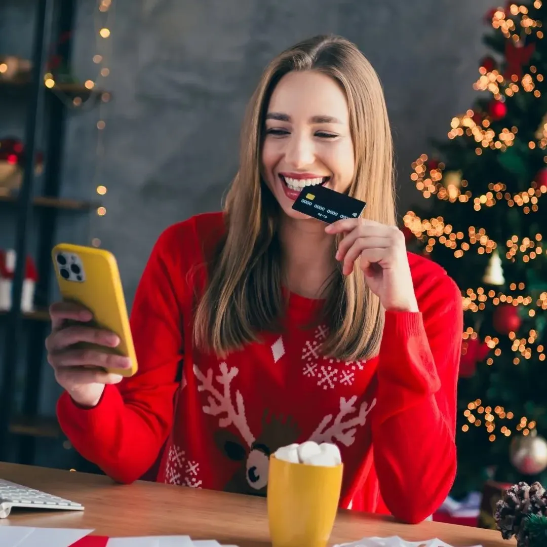 Woman Swiping Credit Card Laptop 1080X1080